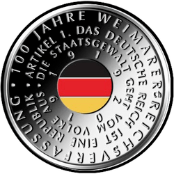реверс 20 евро 2019 "100 лет Веймарской конституции"