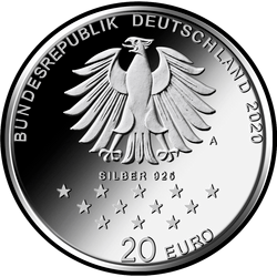 аверс 20€ 2020 "300th Anniversary of the Birth of Friedrich von Münchhausen"