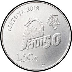 аверс 1½€ 2018 "Viļņas universitātes fiziķu diena, FiDi 50"