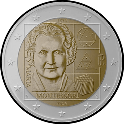 аверс 2€ 2020 "मारिया मोंटेसरी के जन्म की 150 वीं वर्षगांठ"