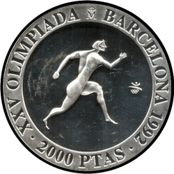 реверс 2000 Peseten 1990 "XXV Olympische Sommerspiele, Barcelona 1992 - Läufer"