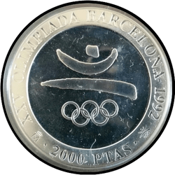 реверс 2000 Peseten 1990 "XXV Olympische Sommerspiele, Barcelona 1992 - Symbole"