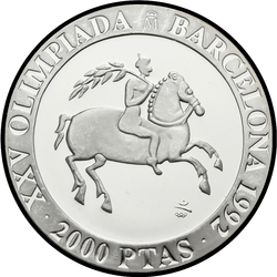 реверс 2000 pesetas 1991 "XXV Giochi olimpici estivi, Barcellona 1992 - Sport equestri"