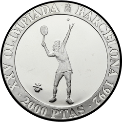 реверс 2000 Peseten 1991 "XXV Olympische Sommerspiele, Barcelona 1992 - Tennis"
