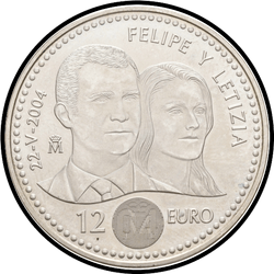 реверс 12€ 2004 "Il Principe Felipe e Letizia Wedding"