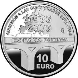 реверс 10€ 2006 "20th Anniversary - Accession of Portugal and Spain to the European Communities"