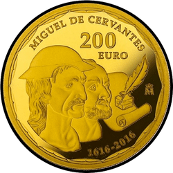 реверс 200 евро 2016 "400 лет со дня смерти Мигеля де Сервантеса"