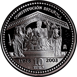 реверс 10 евро 2003 "25 лет испанской Конституции"