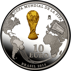 реверс 10€ 2012 "FIFA - Трансферна монета - Південна Африка до Бразилії"