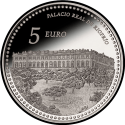 реверс 5 евро 2014 "Королевский дворец Риофрио"