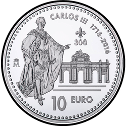 реверс 10€ 2016 "الذكرى المئوية الثالثة لميلاد كارلوس الثالث"