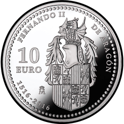 реверс 10 евро 2016 "500 лет со дня рождения Фердинанда II Арагонского"