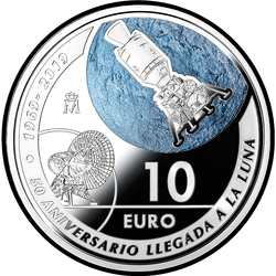 реверс 10€ 2019 "50th Anniversary of 1st Landing on the Moon"