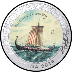 аверс 1,5€ 2018 "Скандинавський драккар"