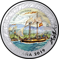 аверс 1,5€ 2019 "Испанская шхуна"