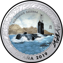 аверс 1,5€ 2019 "Підводний човен Галерна"