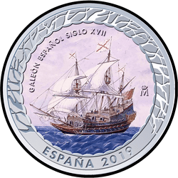 аверс 1,5€ 2019 "17世紀のガレオン船"