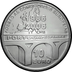 реверс 10€ 2006 "20 ° anniversario - Adesione UE al Portogallo e alla Spagna"