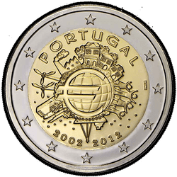 аверс 2€ 2012 "Десять років євро банкнот і монет"