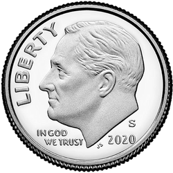 аверс 10¢ (dime) 2020 "S PROOF"