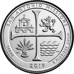 реверс 25¢ (квотер) 2019 "Национальный исторический парк San Antonio Missions"
