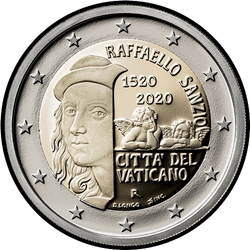 аверс 2€ 2020 "500th anniversary of the death of artist Raphael"
