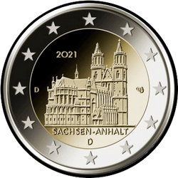 аверс 2€ 2021 "Spolková země Sasko-Anhaltsko. Magdeburská katedrála"