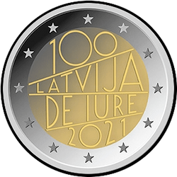 аверс 2€ 2021 "100. rocznica uznania Łotwy de iure"