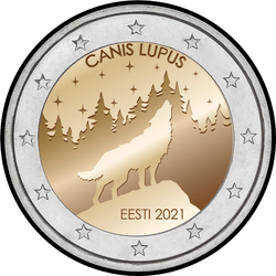 аверс 2€ 2021 "Estonian national animal - wolf"