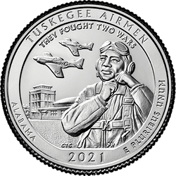 реверс 25¢ (quarter) 2021 "Sitio histórico nacional de aviadores de Tuskegee"