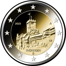 аверс 2€ 2022 "ولاية تورينجيا الفيدرالية. قلعة وارتبورغ"