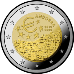 аверс 2€ 2022 "10-летие вступления в силу денежно-кредитного соглашения между Андоррой и Европейским союзом"
