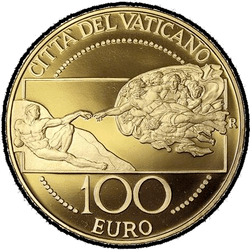 аверс 100 евро 2008 "Сикстинская капелла - Сотворение человека"
