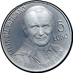 аверс 5€ 2011 "Beatificazione di Papa Giovanni Paolo II"