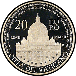 аверс 20 euro 2012 "Decennial of the Vatican Euro"