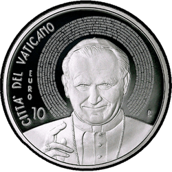 аверс 10 евро 2015 "10-я годовщина смерти святого Иоанна Павла II"
