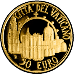 аверс 50 евро 2015 "Папская святыня Пресвятой Богородицы из Розария Помпеи"