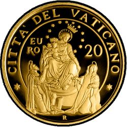 аверс 20 евро 2015 "Папская святыня Пресвятой Богородицы из Розария Помпеи"