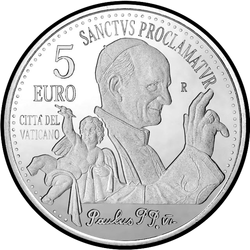 аверс 5 евро 2018 "40-я годовщина смерти папы римского Павла VI"