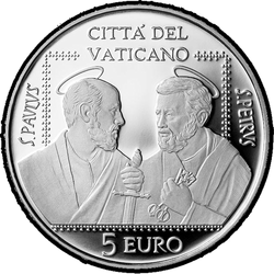 аверс 5€ 2021 "50th Anniversary of the Association of St. Peter and St. Paul"