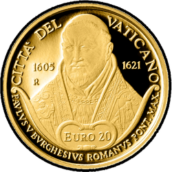 аверс 20 euro 2021 "Fourth centenary of the death of Pope Paul V"