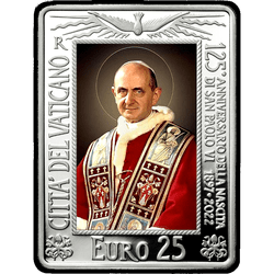 аверс 25€ 2022 "125th Anniversary of the birth of Pope Paul VI"