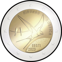аверс 2€ 2023 "Деревенская ласточка, национальная птица Эстонии"