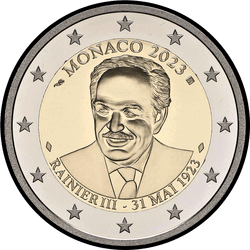 аверс 2€ 2023 "100 years since the birth of Prince Rainier III"
