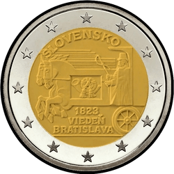 аверс 2€ 2023 "200th anniversary of the opening of the horse mail on the Vienna-Bratislava route"