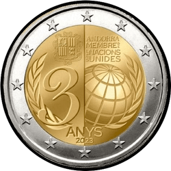 аверс 2€ 2023 "30 лет вступления Андорры в ООН"