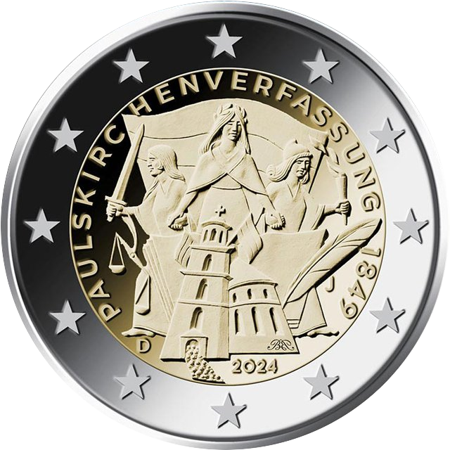аверс 2€ 2024 "75 años de la Constitución de Paulskirche, Alemania"