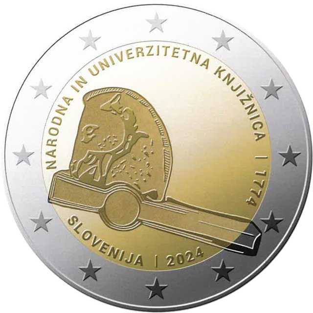 аверс 2€ 2024 "250 years of the National and University Library of Slovenia"