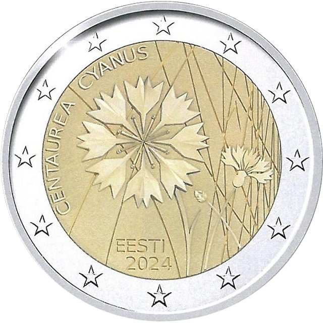 аверс 2€ 2024 "Aciano, la flor nacional de Estonia"