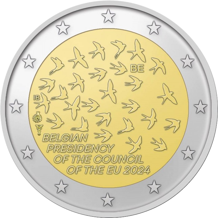 аверс 2€ 2024 "Председательство Бельгии в Совете ЕС, Бельгия"